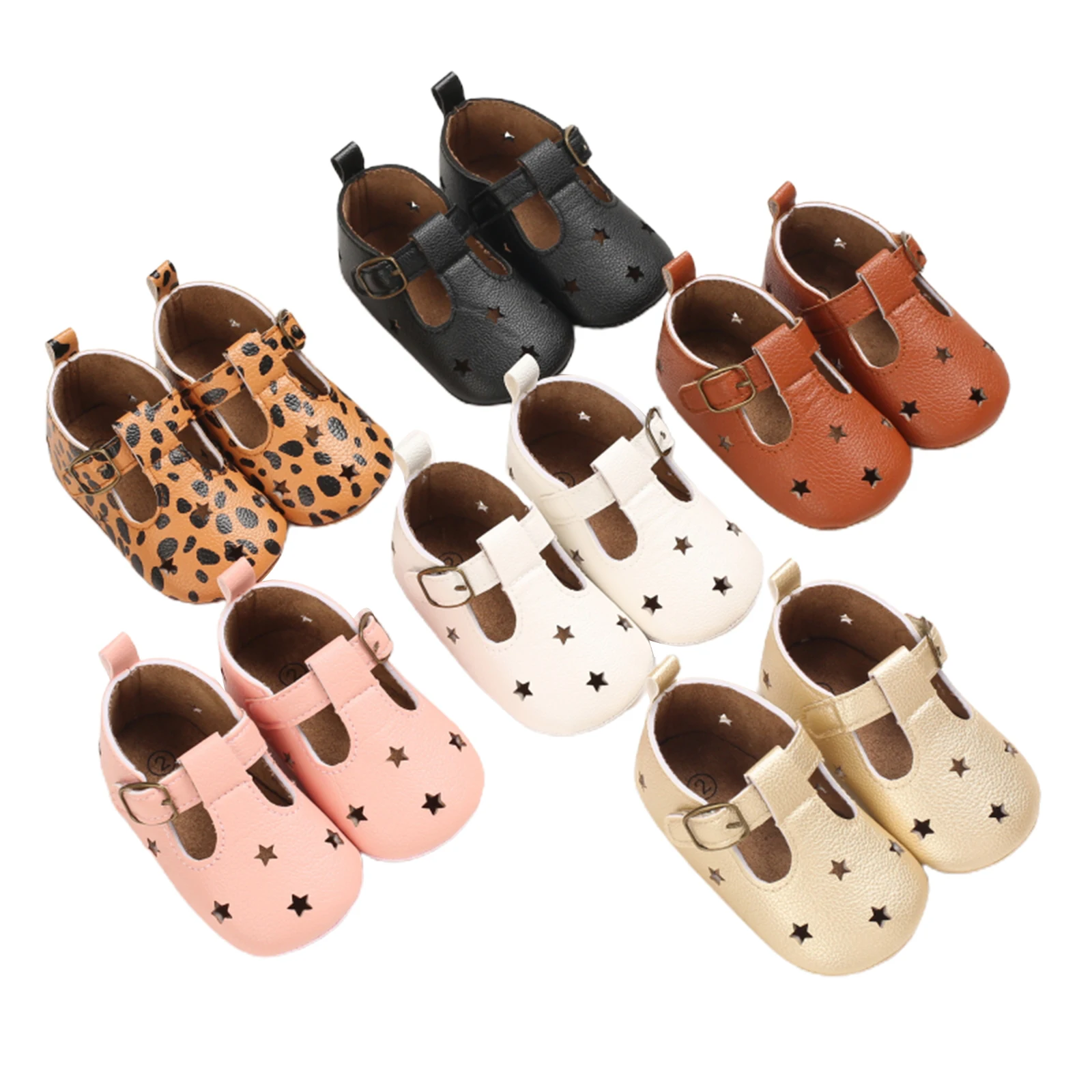 

Baby Girls Princess Dress Shoes, Non-Slip Soft Sole T-Strap Mary Jane Flats with Cutout Star Pattern