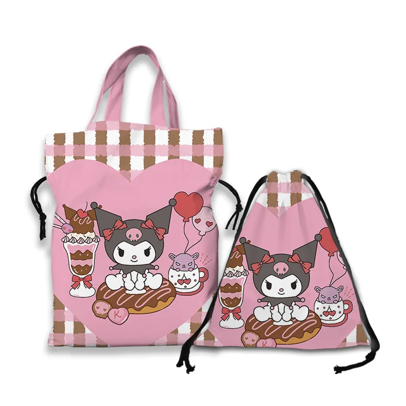

Кавайная мультяшная Холщовая Сумка Sanrio, милая сумка для покупок Kuromi, сумка-тоут, сумка на шнурке, креативный подарок на день рождения