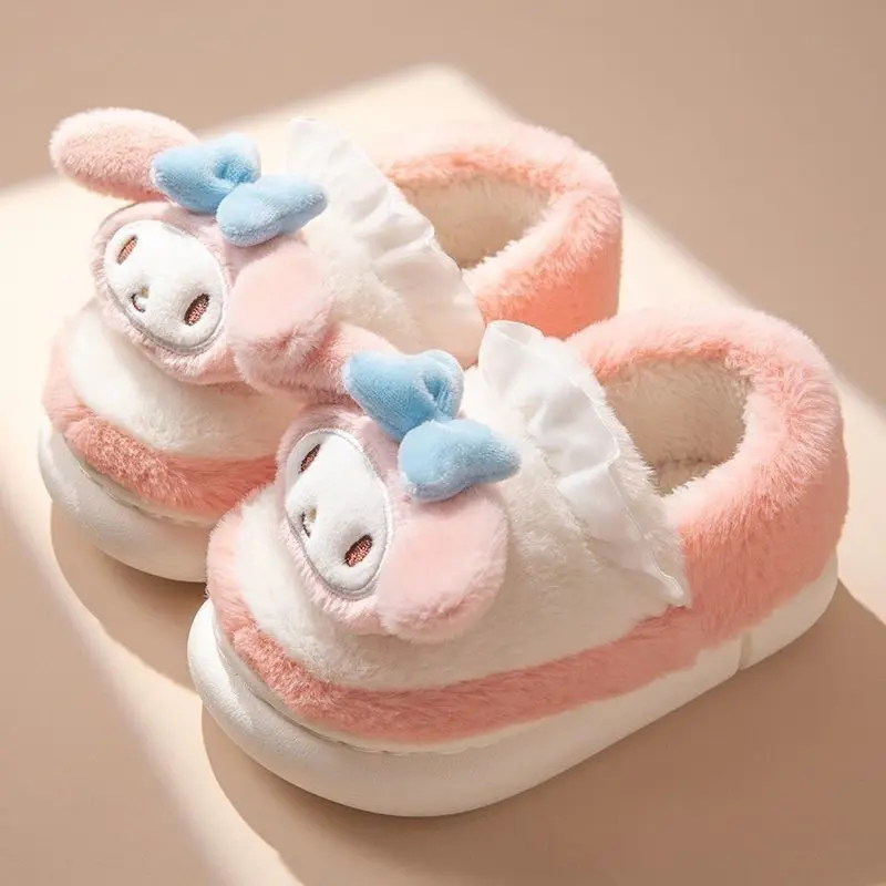 

Sanrio Kuromi Cinnamoroll Plush Cotton Slippers Package Heel Autumn Winter Cartoon My Melody Hellokitty Home Thick Bottom Warmth