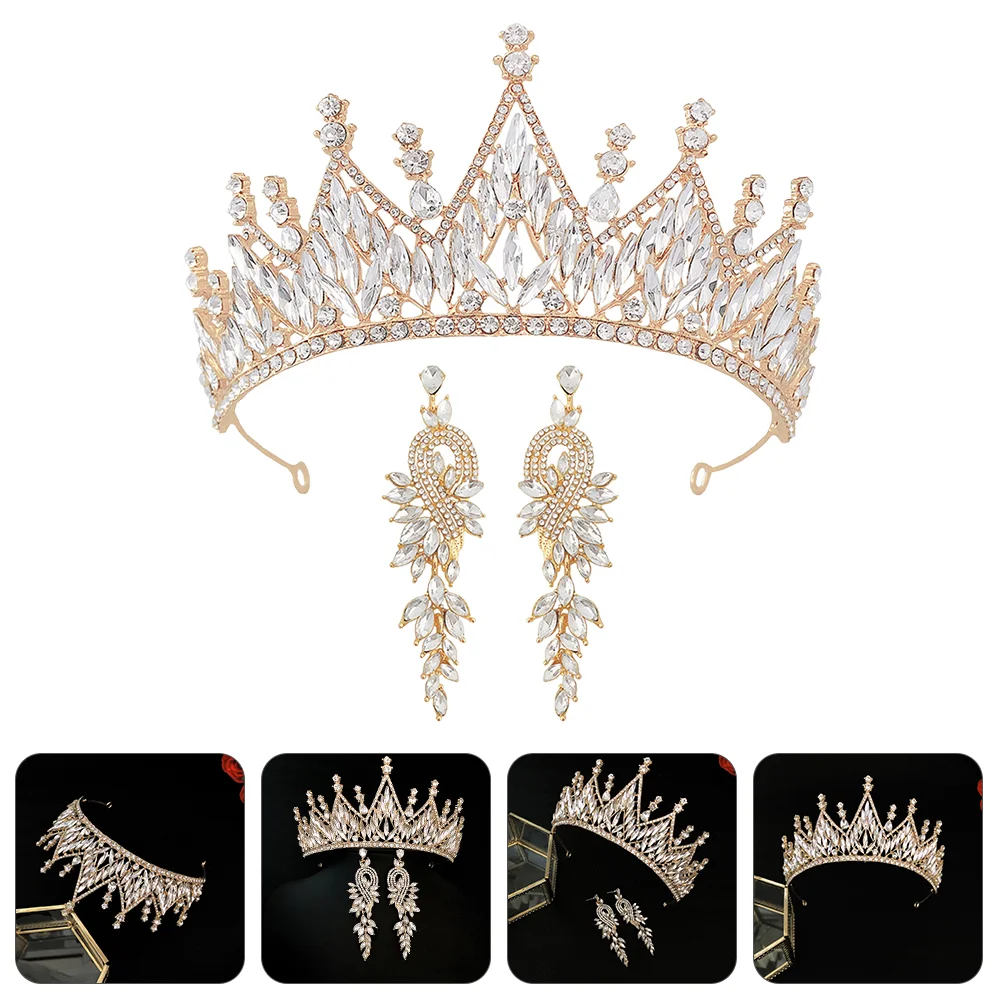 

Tiaras Earringshairband Wedding Bridal Baroque Retro Women Headpiece Performance Diamond Christmas Bridesmaids Headband Prom