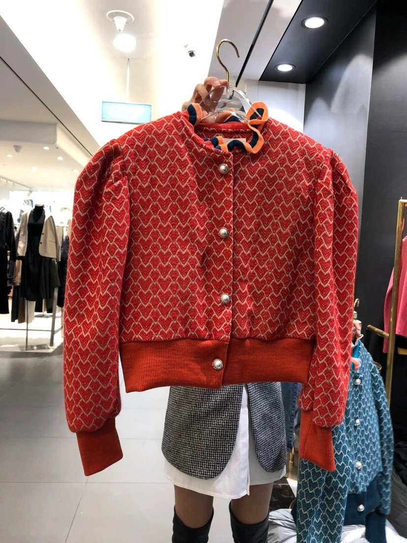 2020 Autumn and Winter New Fashion Lace Stand Collar Collar Pearl Button Loose Short Jacket Ladies Patchwork Warm Queen Jacket