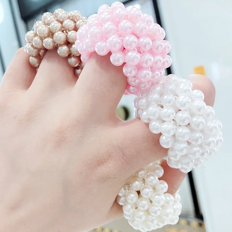 

1PC Headwear Gift Elastic Fake Pearl Hair Rope Hair Ornament Ponytail Holder Women's Simple Hair Ring Wide Hairband Scrunchies