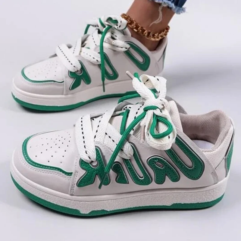 

Женские кроссовки на шнуровке, повседневные Нескользящие кроссовки с принтом букв, на шнуровке