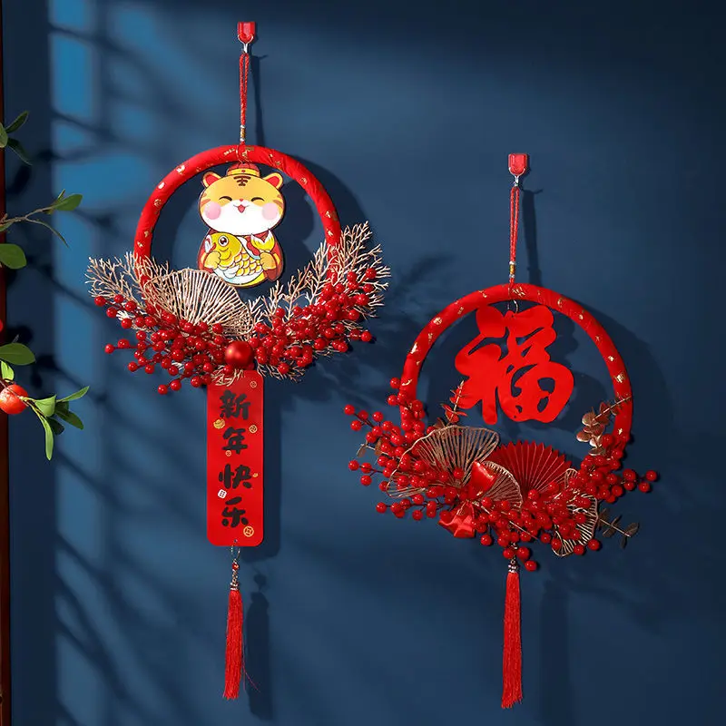 

Chinese New Year Decoration 2022 Tiger Spring Festival Hanging Ornaments Home Red Blessing Pendants with Tassel New Year Decor