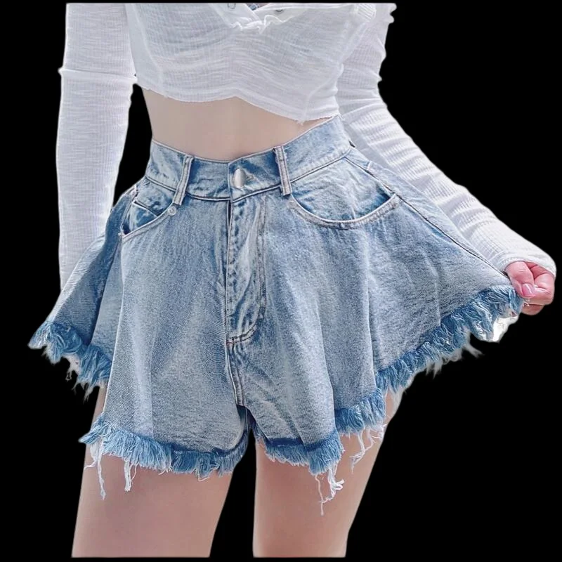 

Женские рваные джинсовые шорты VXO, свободные рваные джинсовые шорты с высокой талией, свободные джинсовые брюки с бахромой