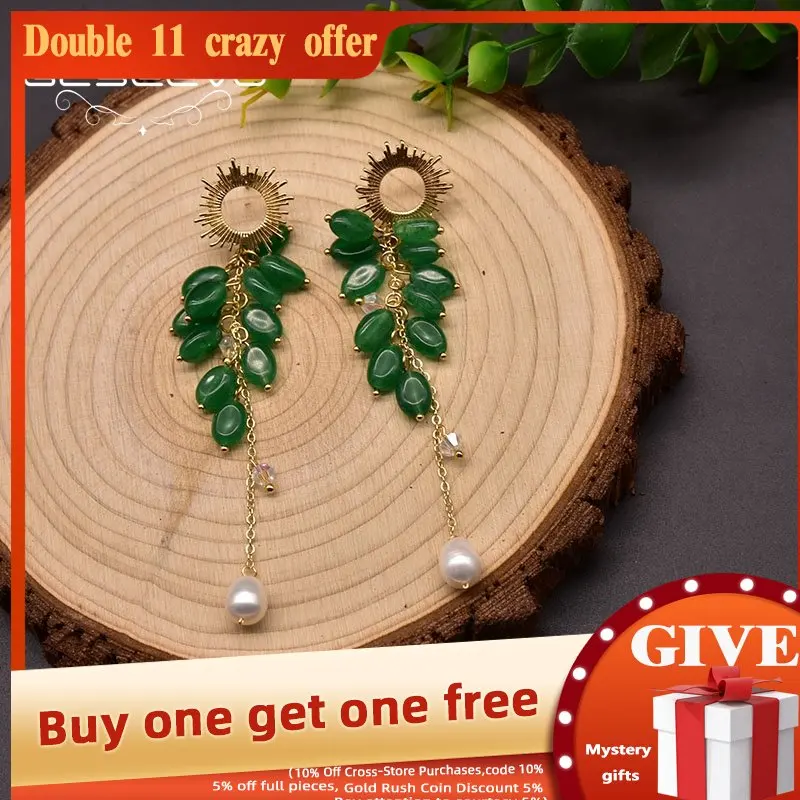 

Длинные серьги-подвески GLSEEVO из натурального пресноводного жемчуга для женщин вечерние зеленые нефритовые Винтажные Украшения ручной рабо...