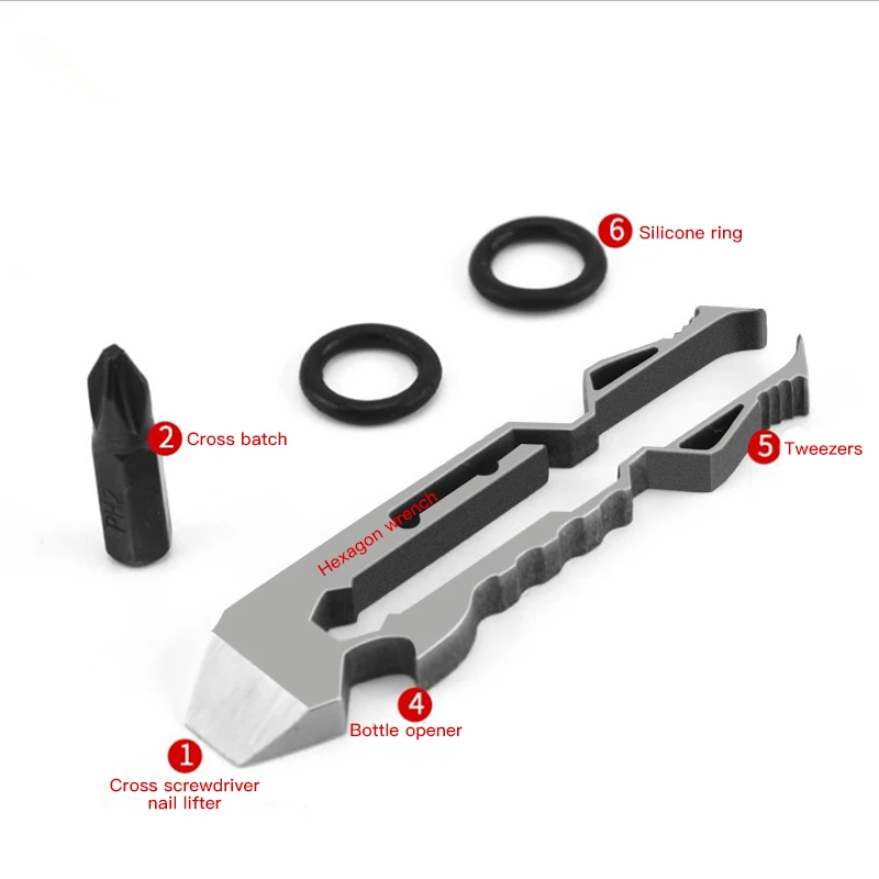 

Stainless Steel Multifunctional 6 In 1 Outdoor Small Tool Bottle Opener Outdoor Equipment Camping Wrench Cross Batch Tool Card