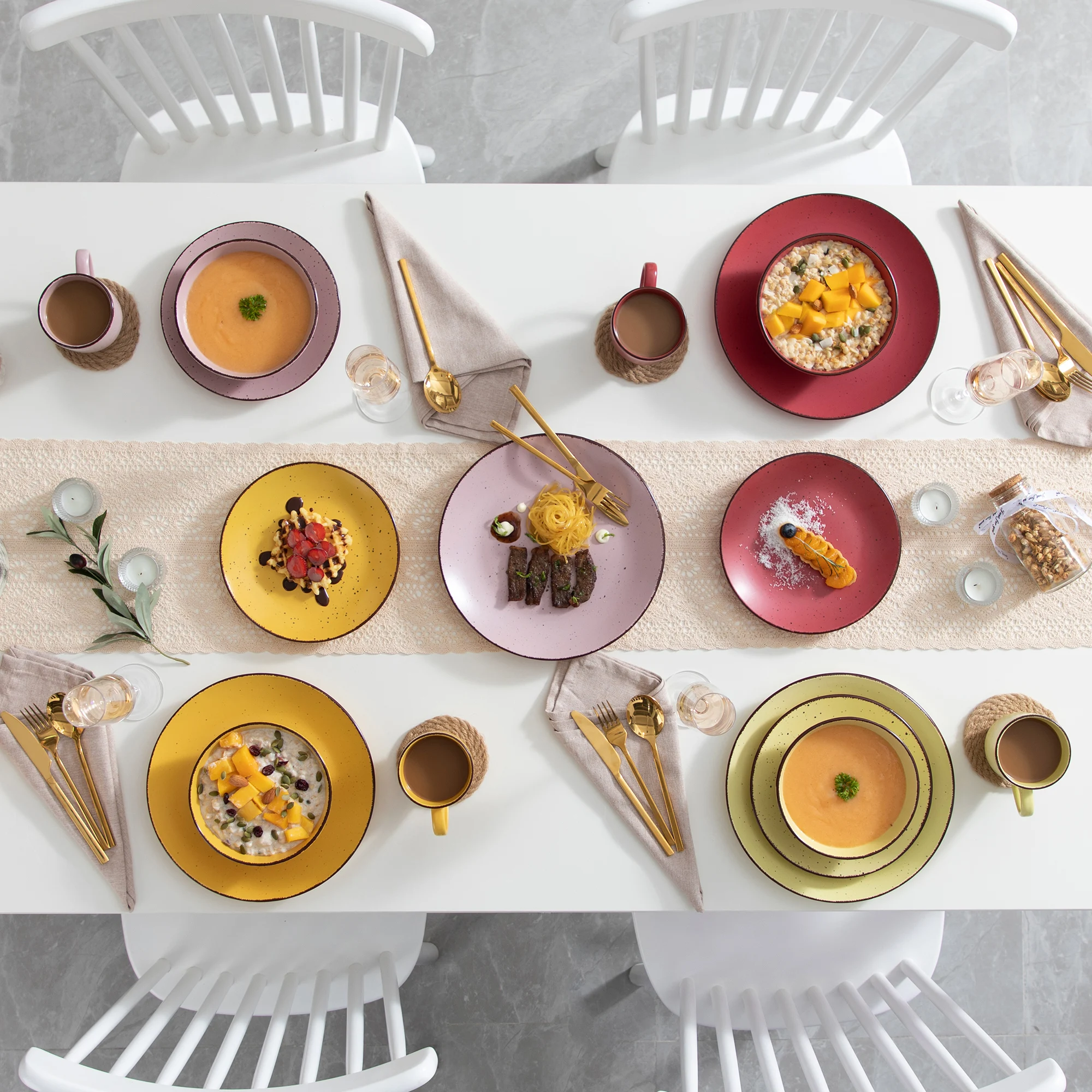 Набор керамических столовых приборов с посудой десертная тарелка миска кружек 16