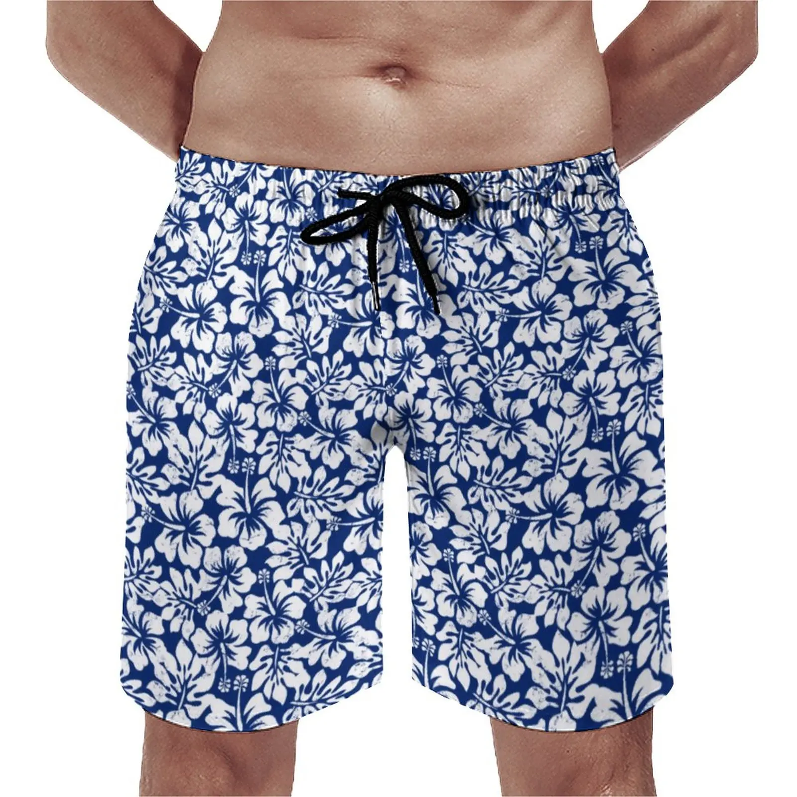 

Summer Board Shorts Retro Flower Running Surf Tropical White Hibiscus Board Short Pants Hawaii Quick Dry Swim Trunks Plus Size