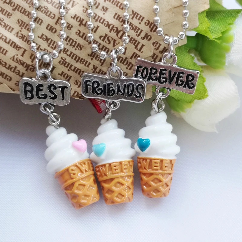 3 Pieces / Set Best Friend BFF Necklace for Women Ice Cream Pendant Necklace Women Friendship BFF Jewelry Children's Gift