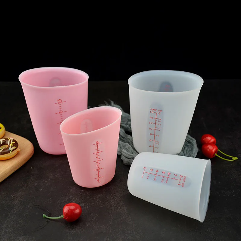 

1Pcs 500ML Measuring Cup Silicone Baking Utensil Double Scale White/Pink For Household Multipurpose Kitchen Supplies