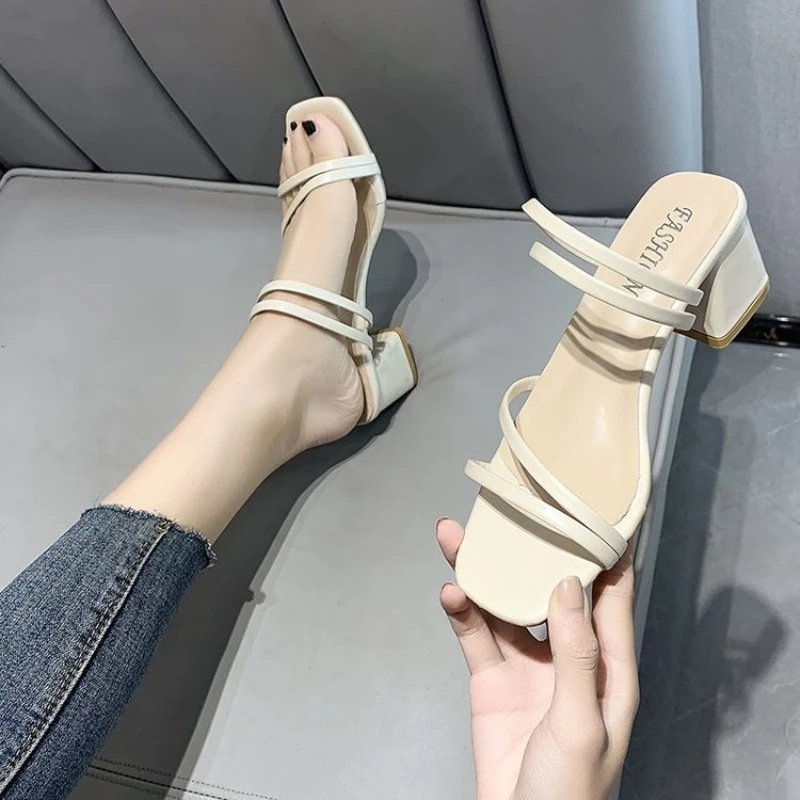 

2022 New Fashion High Heel Women's Gentle Wind Slippers Versatile Retro Korean Trend Women's Slippers Woman Slippers
