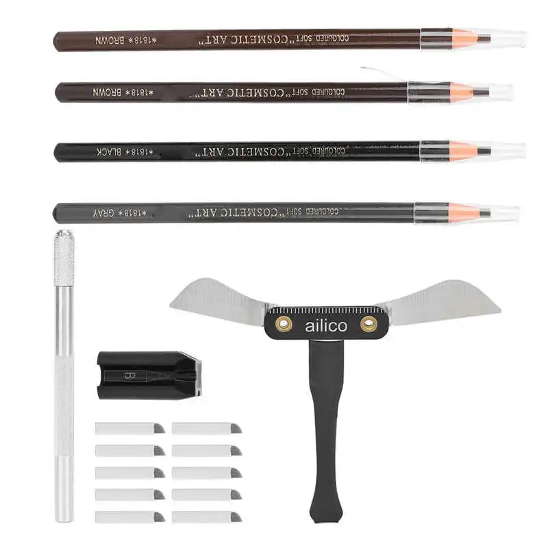 Microblading Eyebrow Kit P17 Needles Eyebrow Shapener Kit Waterproof for Beginners for Tattoo Makeup