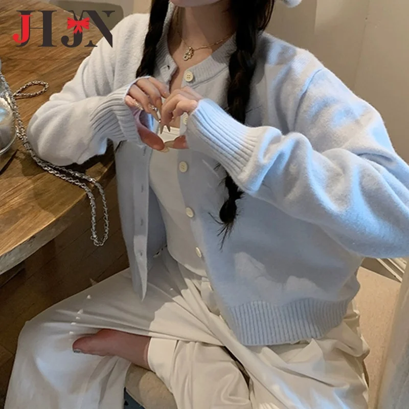 Женский кардиган в Корейском стиле осенняя трикотажная куртка укороченные топы