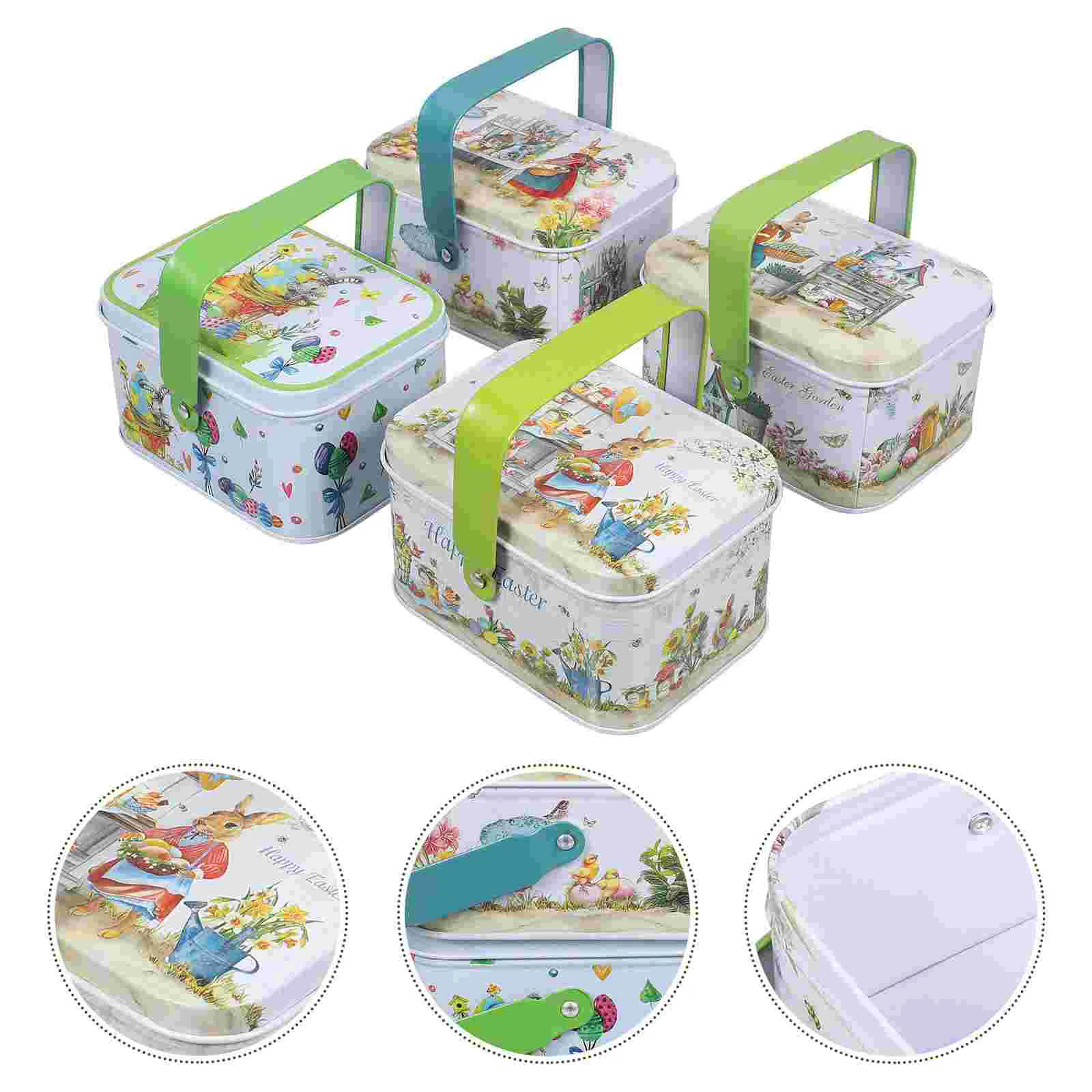 

4pcs Easter Candy Boxes Cookie Storage Boxes Gift Packing Boxes Tinplate Boxes