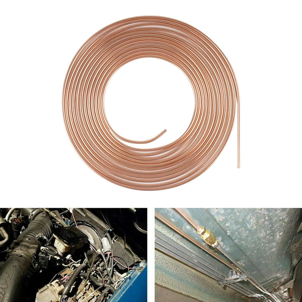 

25Ft Car Roll Coil of 3/16" OD Copper Carbon Steel Brake Line Tubing Kit Repair Fittings