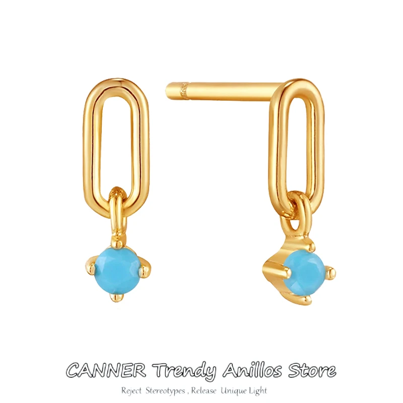 

CANNER 925 Sterling Silver Gold Turquoise Stud Earring Women Piercing Wedding Jewelry Pendiente Piedra Oro Motivo Studs Piercing