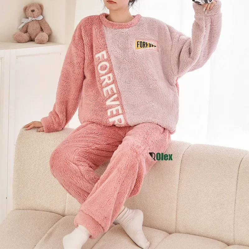 

Winter Warm Sleepwear Women's Pajamas Set for Sleeping Two-piece Set Nightwear Flannel Home Clothes Plus Size 6XL Pajama Pyjamas