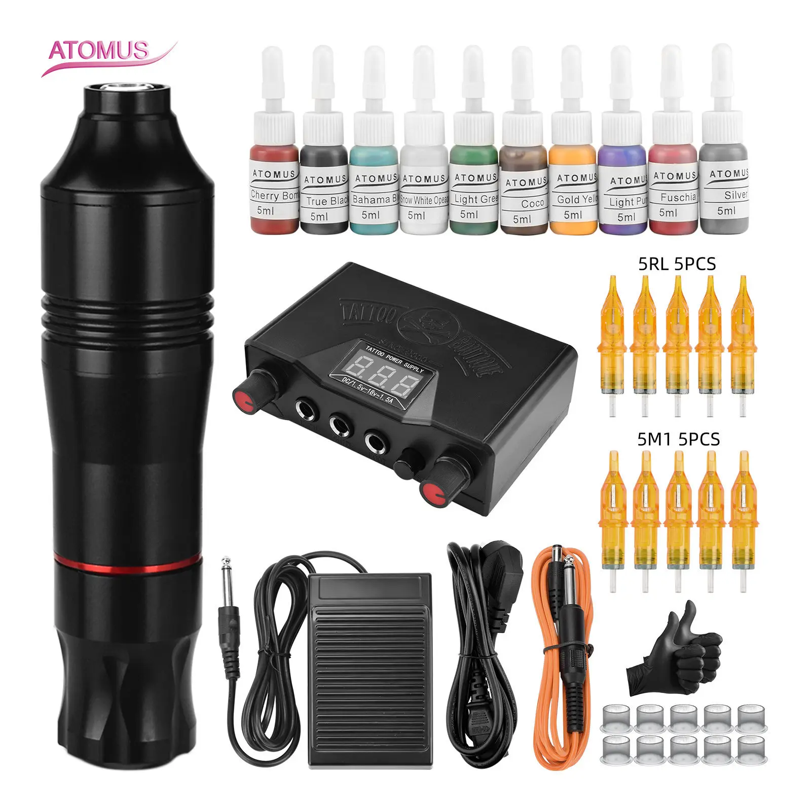 

2022 Hexagonal Long Pen Skull LED Power Supply 10 Colors Motor Pen Set Starter Tattoo kit WSTZ0930 tattoo machine tattoo pen
