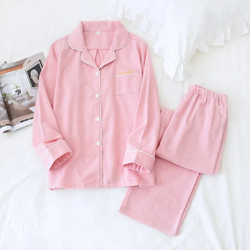 Men's Spring Autumn Cotton Solid Color Long Sleeves Couple Pajamas Set 2 Pieces Pyjamas Pijamas Set For Man Women