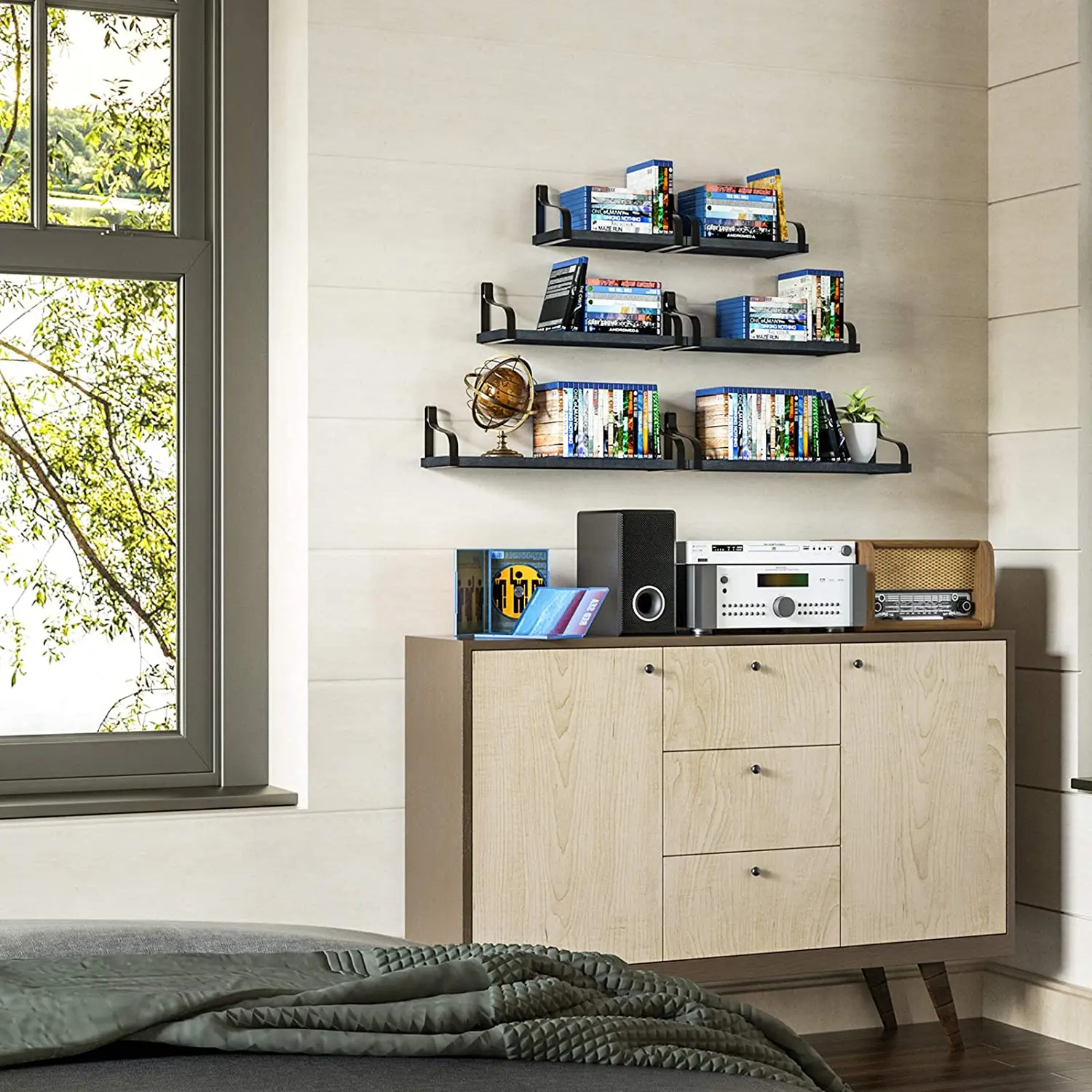 floating shelves wall mounted set of 3 rustic wood wall storage shelves for bedroom living room bathroom kitchen office free global shipping