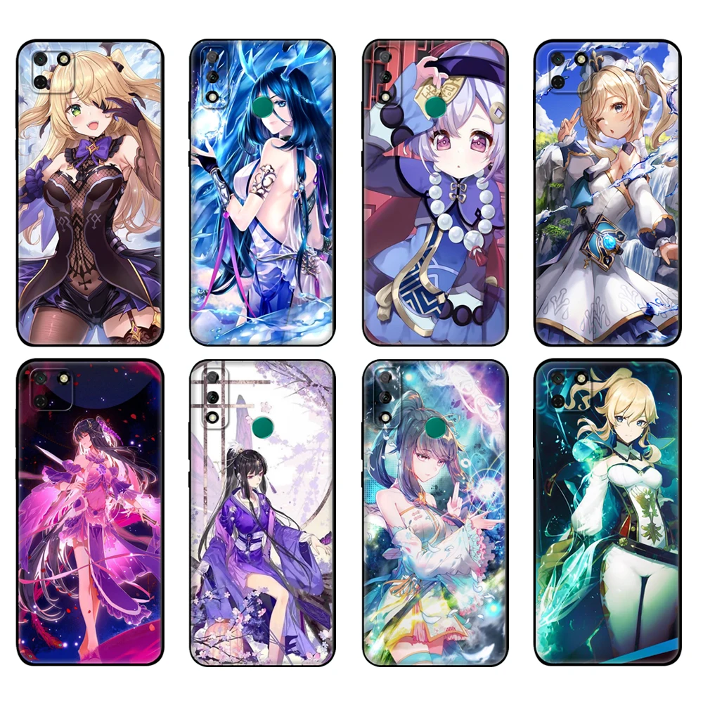 

Black tpu Case For Huawei Y9S Y6S Y8S Y5P Y7P Y8P Case For Huawei Y5 lite Prime 2018 Y6 2019 Cover Genshin impact Cute