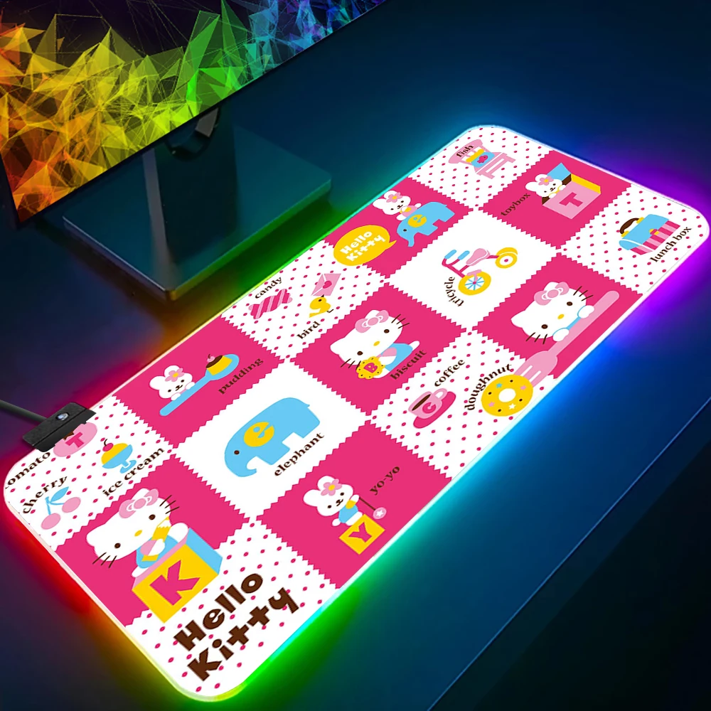 Симпатичный Kawaii Hello Kitty RGB Pc геймерский коврик для клавиатуры и мыши светодиодный