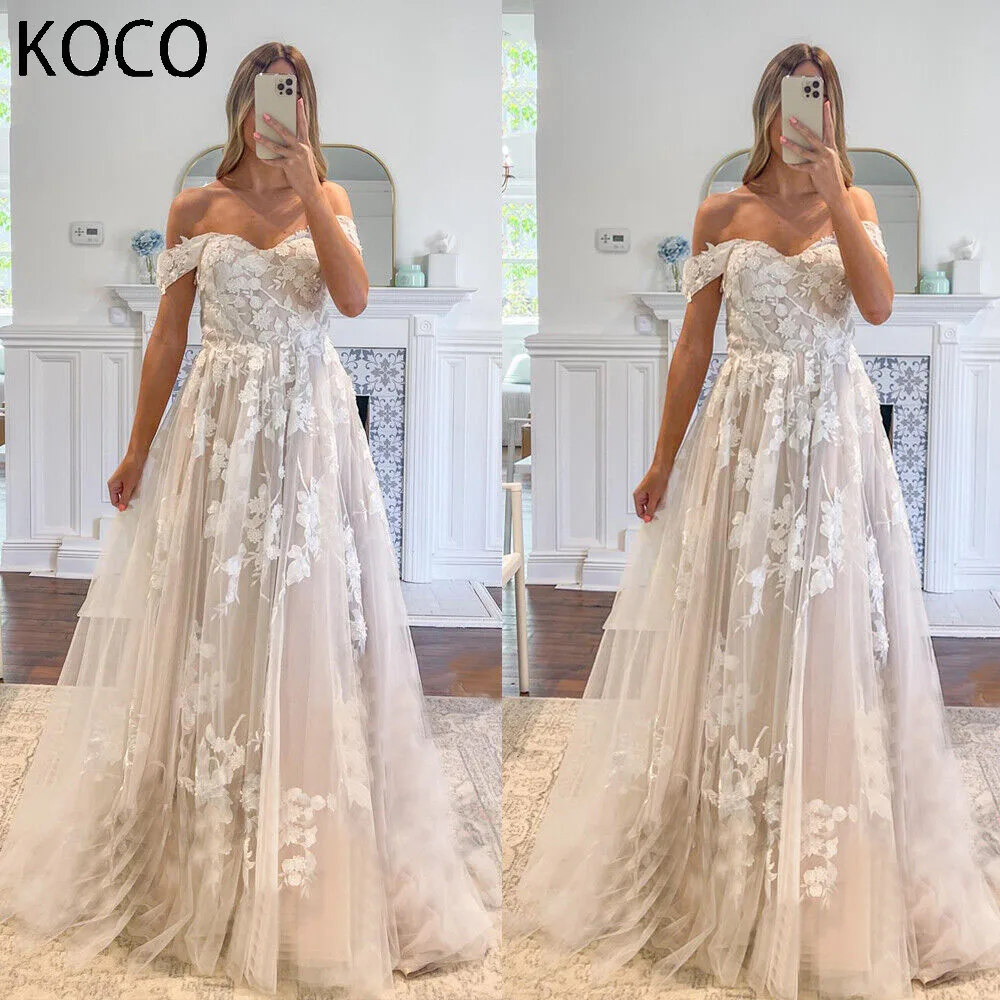 

Свадебное платье MACDOUGAL с открытыми плечами и 3D цветами, ТРАПЕЦИЕВИДНОЕ свадебное платье с сердечком и шлейфом, свадебное платье, женское платье на заказ 2023
