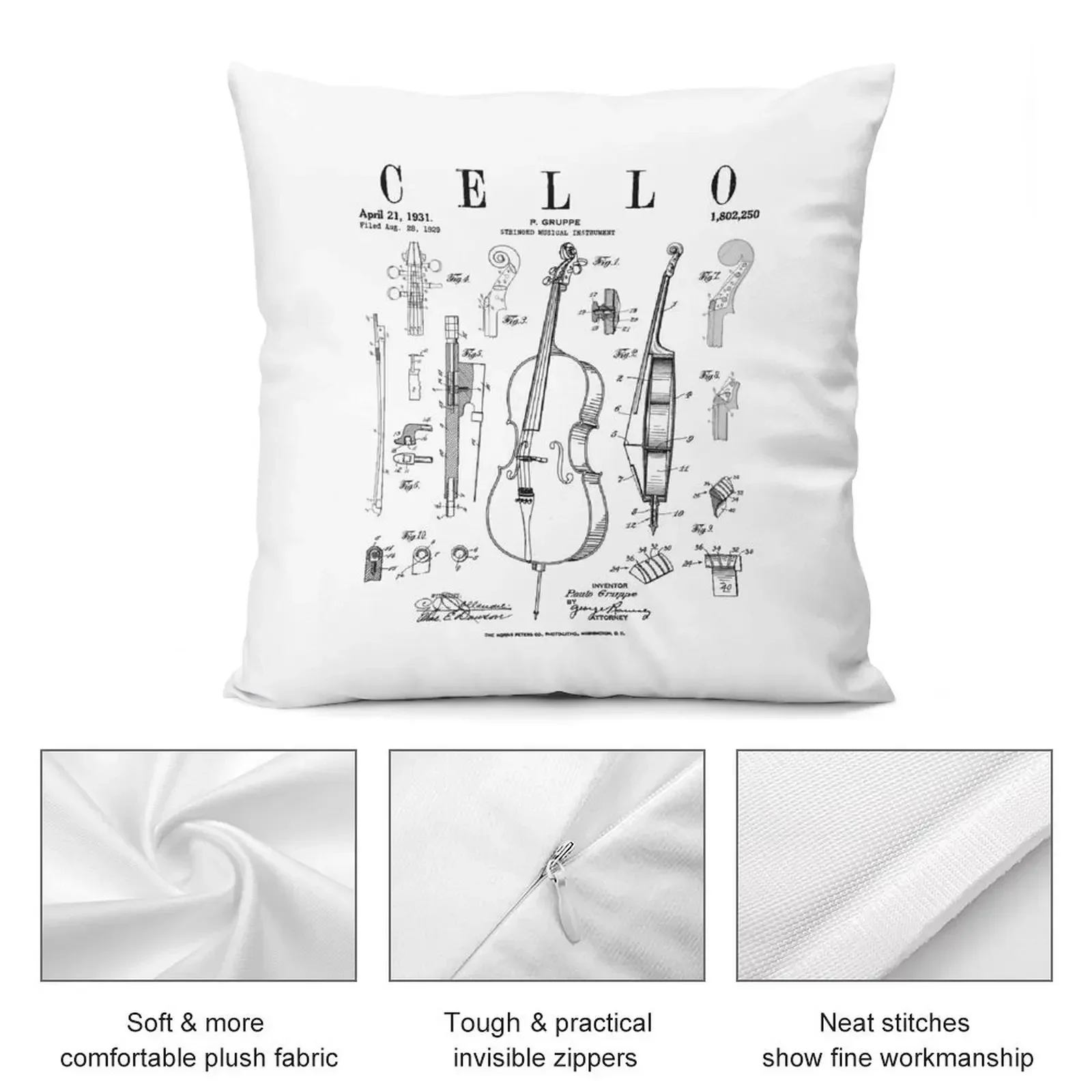Винтажная патентная подушка с рисунком целлогоста для виолончели чехол подушки