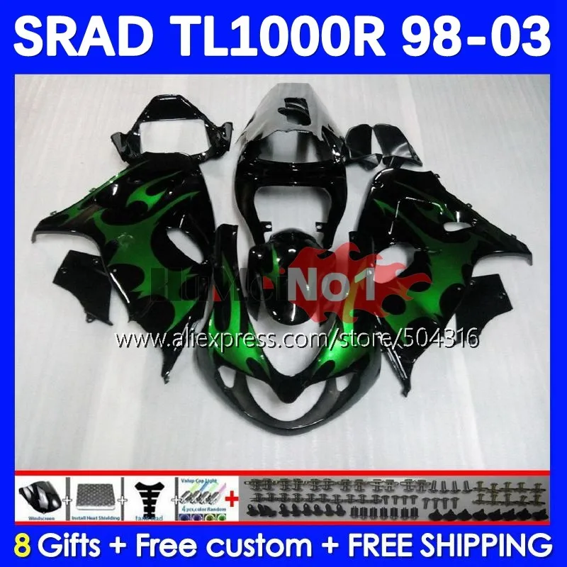 

Корпус для SRAD TL1000 TL 1000 R 1000R 98 03 25No.5 TL1000R 98 99 00 01 02 03 1998 1999 2000 2001 2002 обтекатель с зеленым пламенем