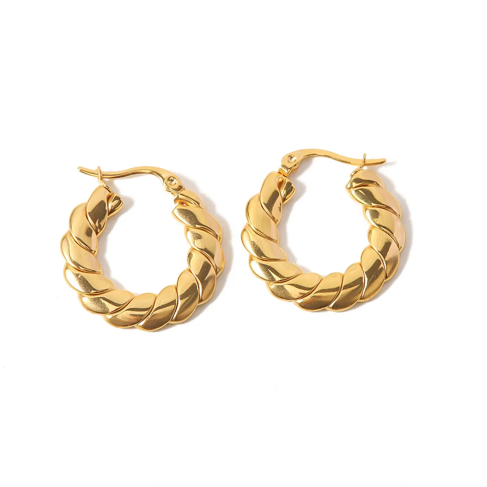 

Stainless Steel PVD 18K Gold Plated Tarnish Waterproof Twist Hoop Earrings For Woman Jewelry Wholesale 2023 Trendy