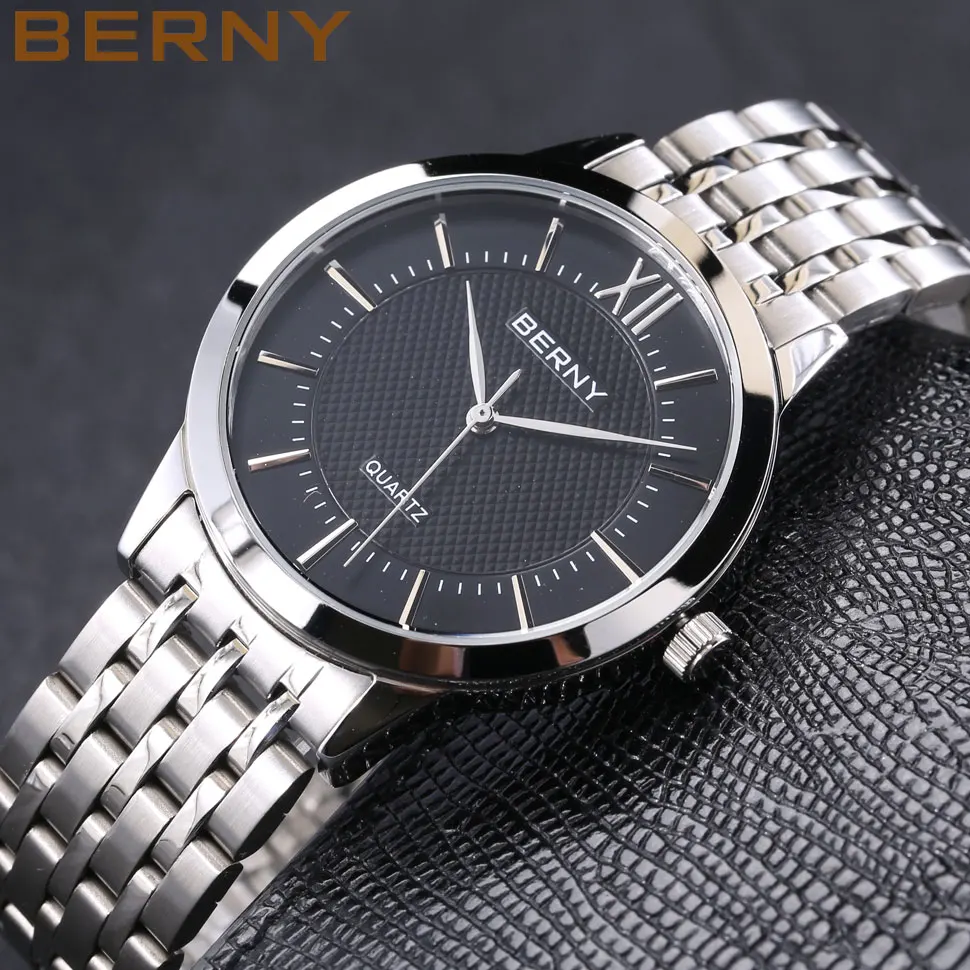 BERNY Couple's Quartz Watch for Women/Men's Wristwatch Exquisite Pure&Clean Design for Lovers Quality Stainless Steel Watch