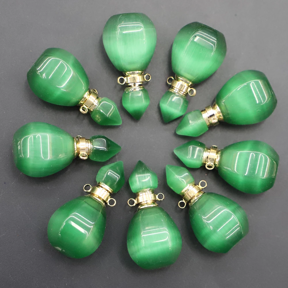 Natural Stone Perfume Bottle Pendant Polygon Pumpkin Shaped Sweater Chain DIY Fashion Creative Jewelry Necklace Accessories 1Pcs