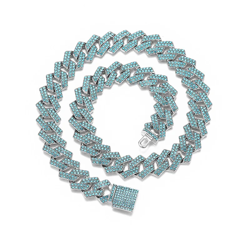 

New Hip-hop Jewelry From Europe and America Luxury Diamond Box Buckle Cuban Chain Full Diamond Hip-hop Fashion Trend Necklace