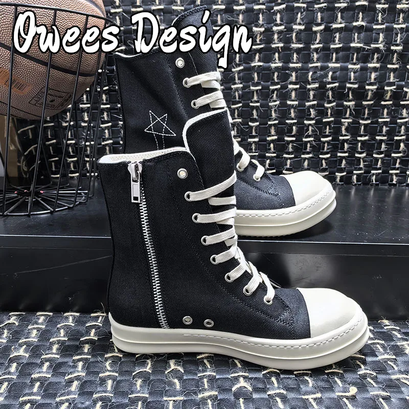 Дизайнерские черные холщовые ботинки oherba на толстой подошве увеличивающие