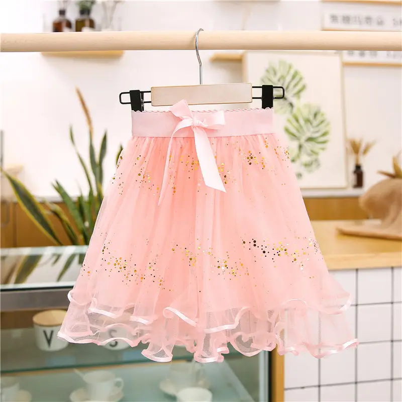 

2020 Baby Girl Pettiskirt Toddler Infant Short Pleated Skirt Sequin Children Princess Wavy Tulle Puffy Skirts Kids Tulle W129