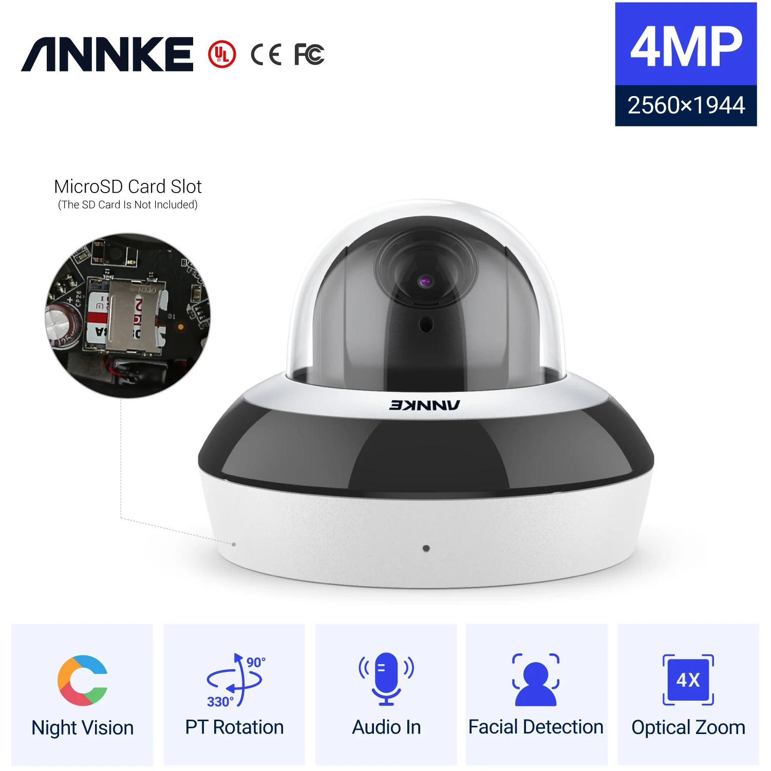 Камера видеонаблюдения ANNKE Smart 4 МП IP-камера безопасности с поддержкой POE 4-кратным