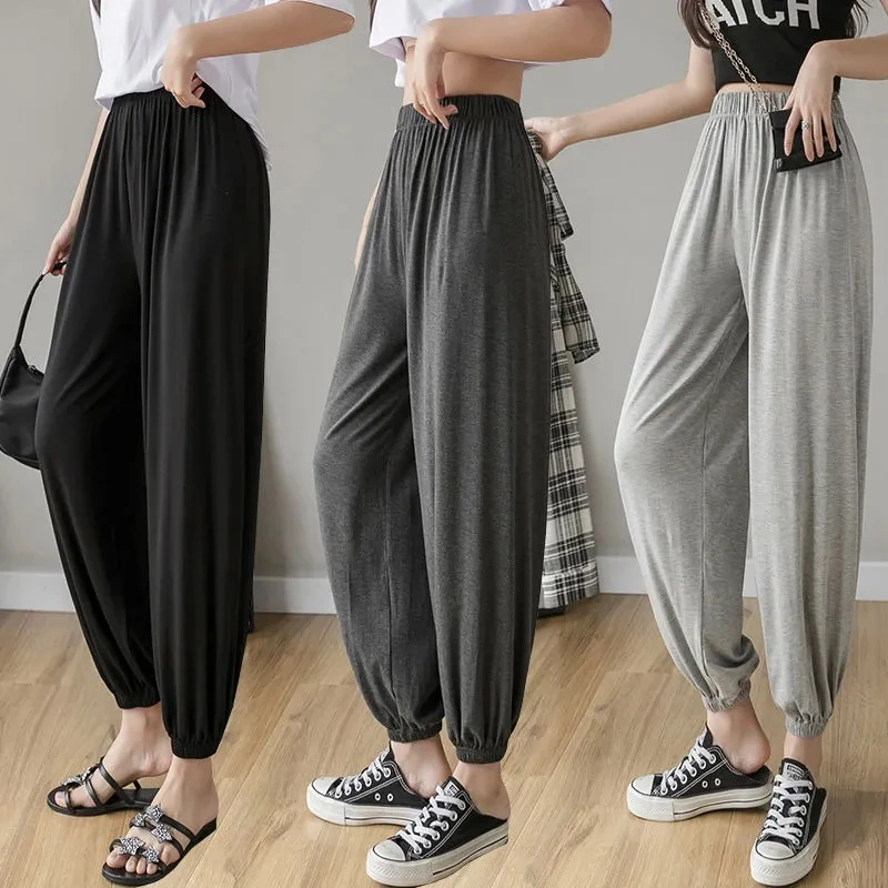 

Modal anti mosquito pants women's wide leg summer loose large size sports leisure high waist legged Bloomers P3 800