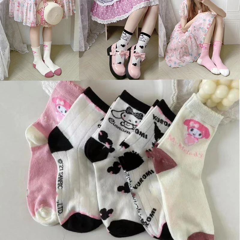 

Kuromi Kawaii Sanrio Socks Cartoon Cute Cinnamoroll Mymelody Simple Stockings Anime Sweet Hit Color Tube Socks Girl Gift
