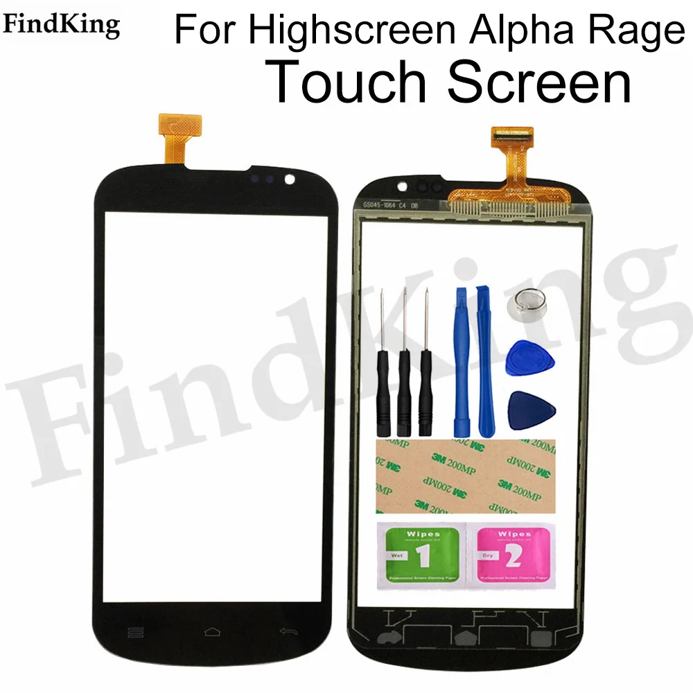 4.5" Mobile Phone TouchScrren For Highscreen Alpha Rage Touch Screen Glass Digitizer Panel Lens Sensor Repair Tools 3M Glue