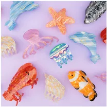 Muweordy Ocean Hair Clip Acetate Claw Clip Clownfish Lobster Oyster Crab Hair Clip Animal Shark Clip Hair Accessories for Women 