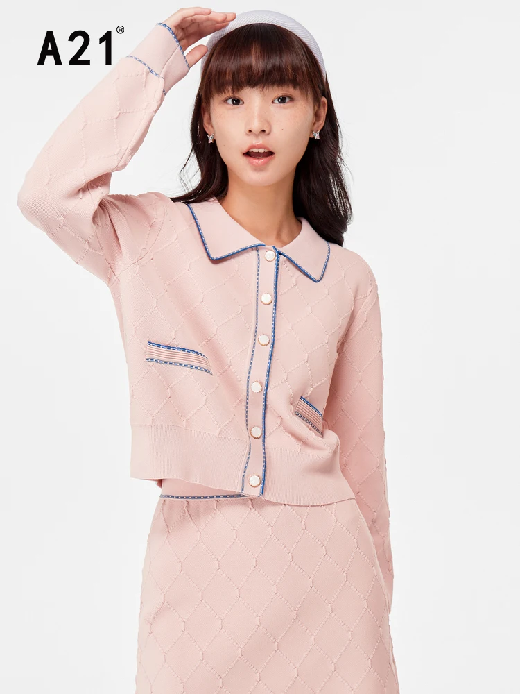 

A21 Women's Sweet Cardigan Sweater 2022 Autumn New Slim Fit Long-sleeved Elegant Knitted Cropped Cardigan Top Coat Sweater