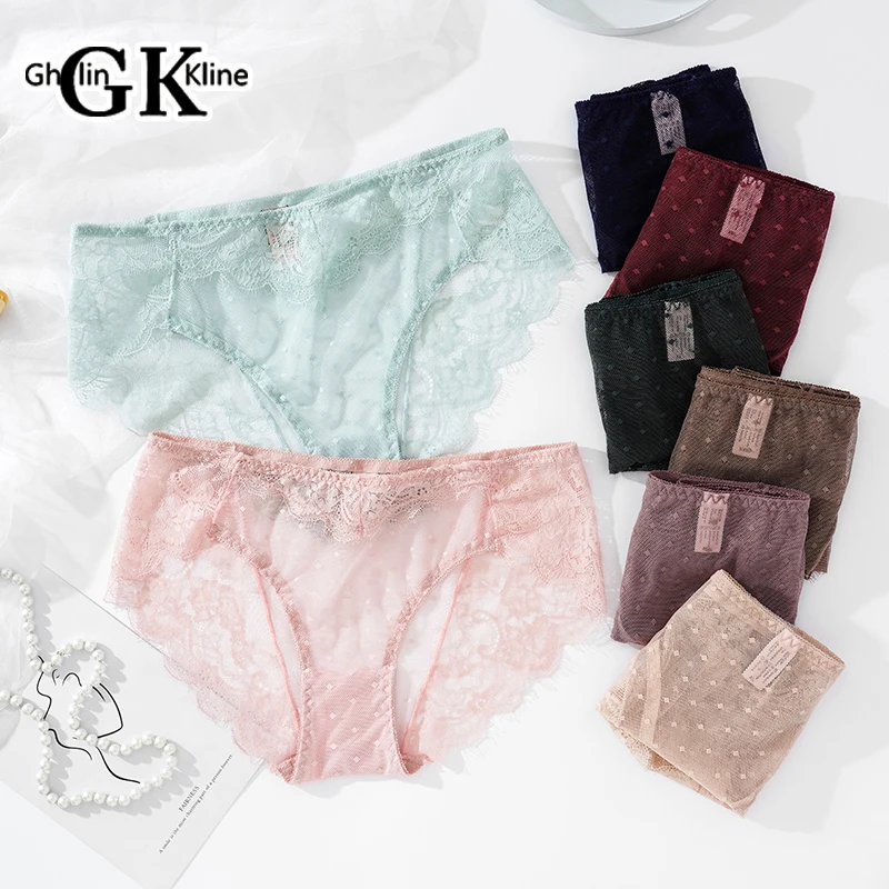 

GK Brand Simple Cute Style Panties for Women Super Elastic Flimsy Lace Laciness Briefs Underpants Free Shipping