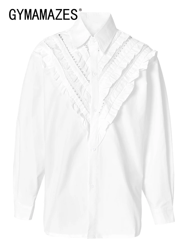 

Рубашка GYMAMAZES Минималистичная женская, однобортная Свободная блузка с отложным воротником и длинным рукавом, в стиле пэчворк, модная одежда