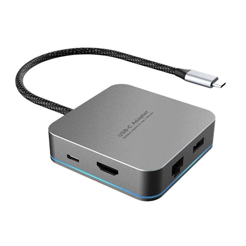 

USB C Docking Station 6 In 1 Multi-Function HDMI-Compatible Network Card Interface Suitable For All USB C Devices Tablet
