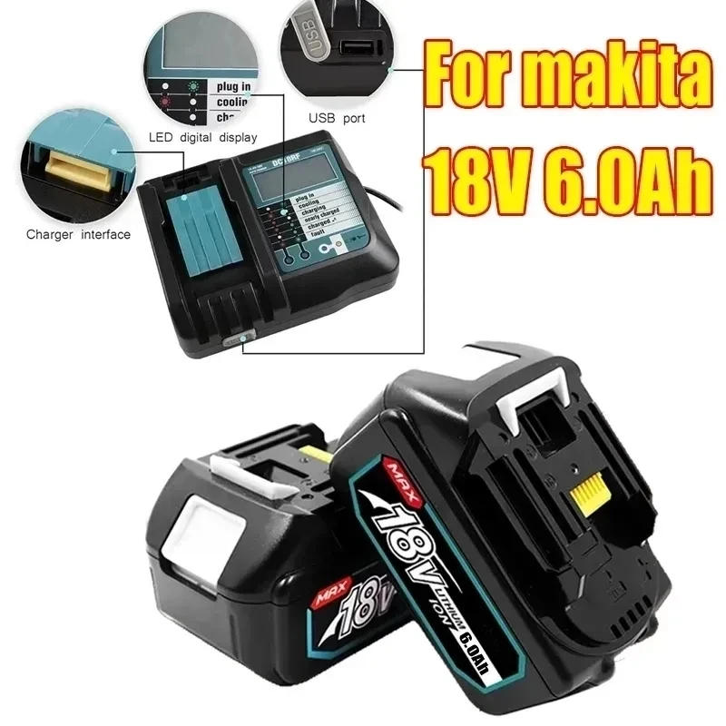 

Original Makita 18V 6Ah 18650 Lithium Ion Battery for Chainsaw Lawn Mower Drill Battery LXT BL1860B Aicherish With Charger