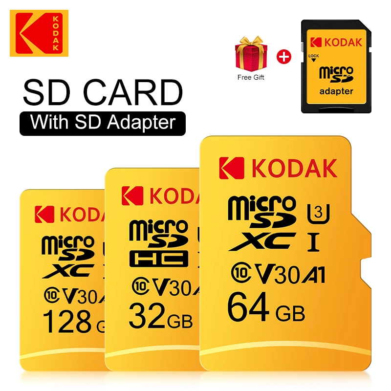 

Мини SD карта памяти Kodak 128 Гб 64 ГБ 32 ГБ Micro TF флэш-карта 256 ГБ Cartao de memoria Мини TF-карта класс 10 U3 Подарочный адаптер