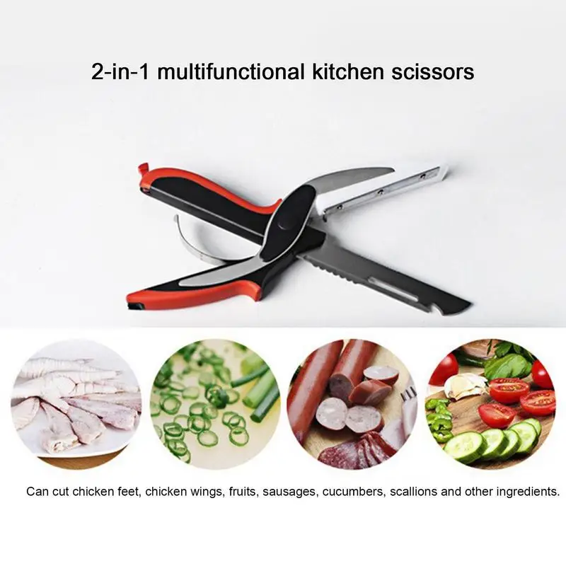 

2in1 Kitchen Scissors Outdoor Utility Quality Scissor Knife Board Smart Chef Stainless Steel Meat Potato Cheese Vegetable Cutter