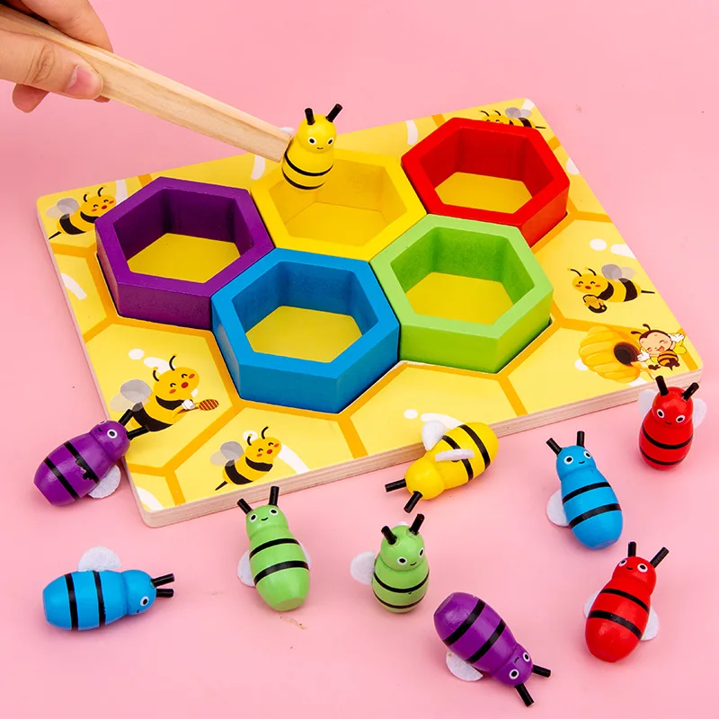 

Children's Educational Toys Wooden Clip Bee Color Recognition Education Classification Shape Matching Board Game Exquisite Gift