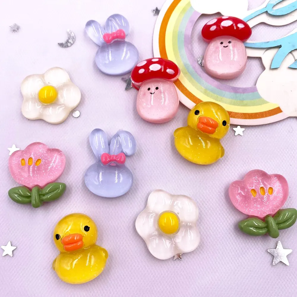 Фото Красочные полимерные блестки Kawaii Кролик Утка грибы цветы с плоской задней стороной мультфильма альбом для скрапбукинга 10 шт. DIY Аксессуары ... №4